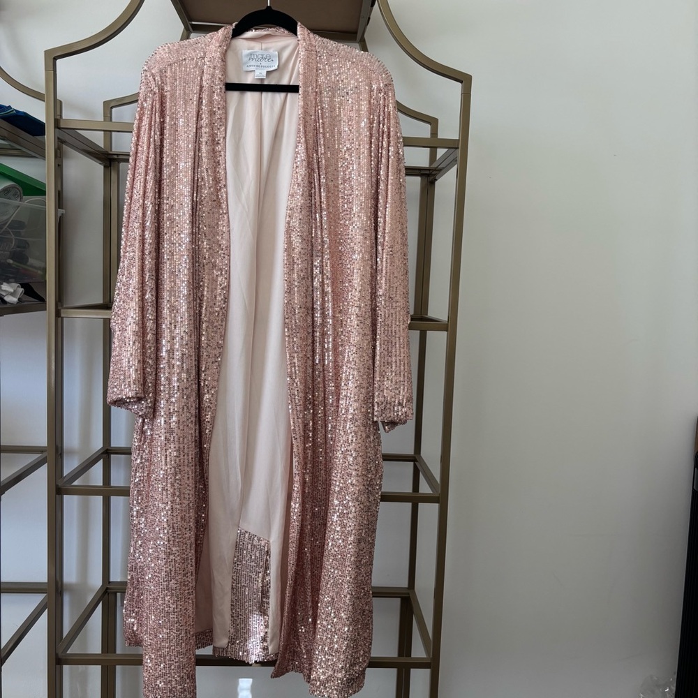 Anthropologie Rose Sequin Longline Duster